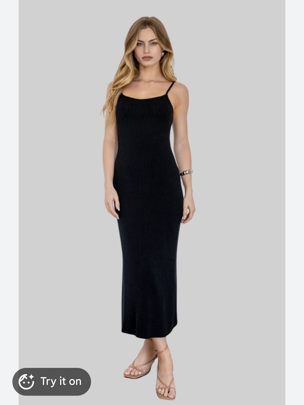 Monrow Ribbed Sleek Black Maxi Slip Dress - Women's sz L